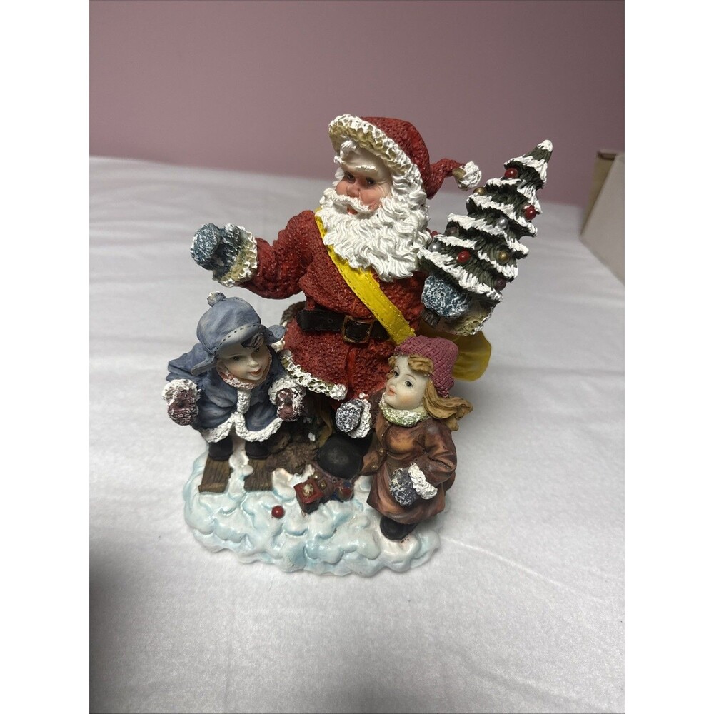 Holiday Time Santa Table Piece Figurine w/ Children • 8" Christmas Decor